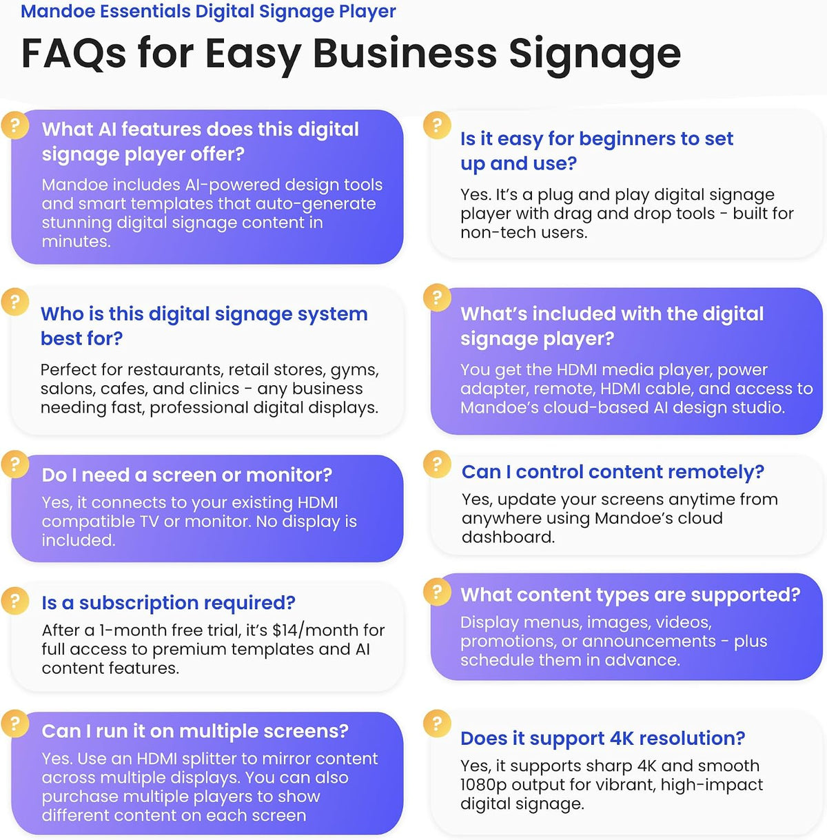 Essentials Digital Signage Player for Restaurants & Business | Plug & Play, AI Content Creation, HDMI Connectivity, Multi-Screen Support, Remote Management, Offline Playback