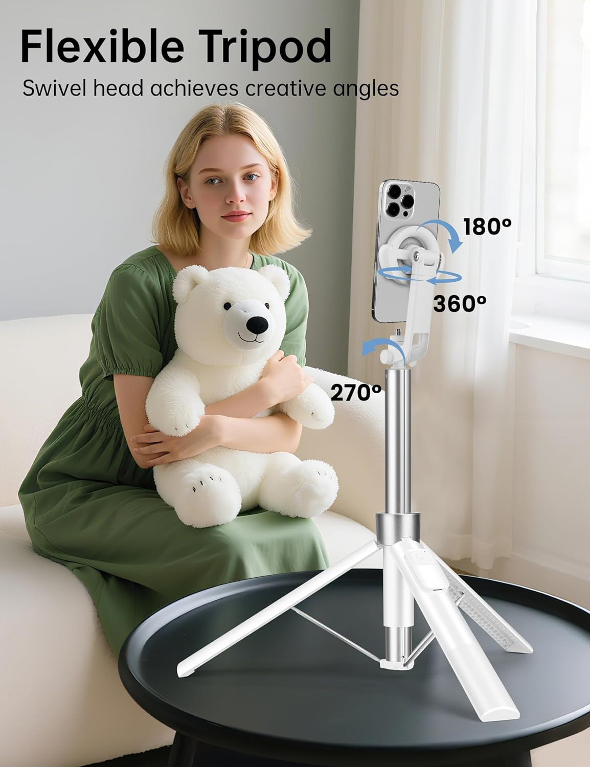 70" Magnetic Tripod for Iphone Magsafe, Extendable Selfie Stick Tripod | Rechargeable Remote & Magnetic Holder, 360° Rotatable Cell Phone Tripods Stand for Video Recording & Content Creation