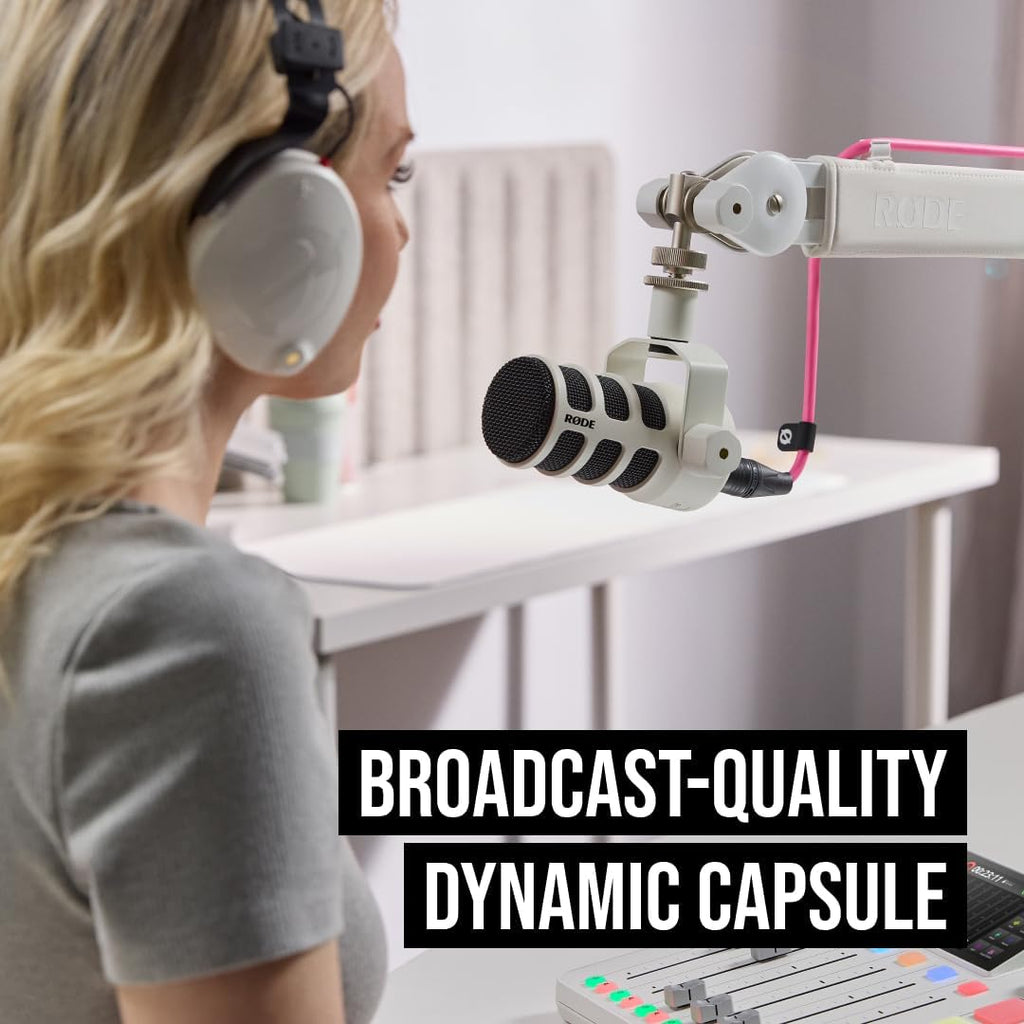 RØDE Podmic USB Dynamic Broadcast Microphone with XLR and USB Connectivity for Podcasting, Streaming and Content Creation (White) | XLR and USB Connectivity for Podcasting, Streaming and Content Creation White