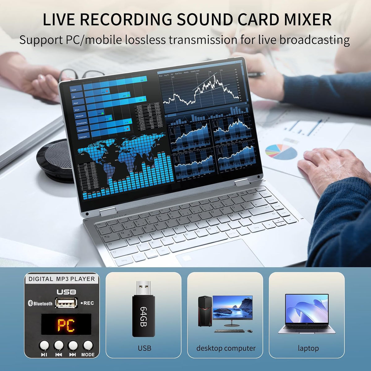 8-Channel Audio Mixer with USB, 99 DSP Effects, 48V Phantom Power | 7-Band Output EQ, 3-Band Channel EQ, Bluetooth and USB Recording for Live Sound, Karaoke and Streaming