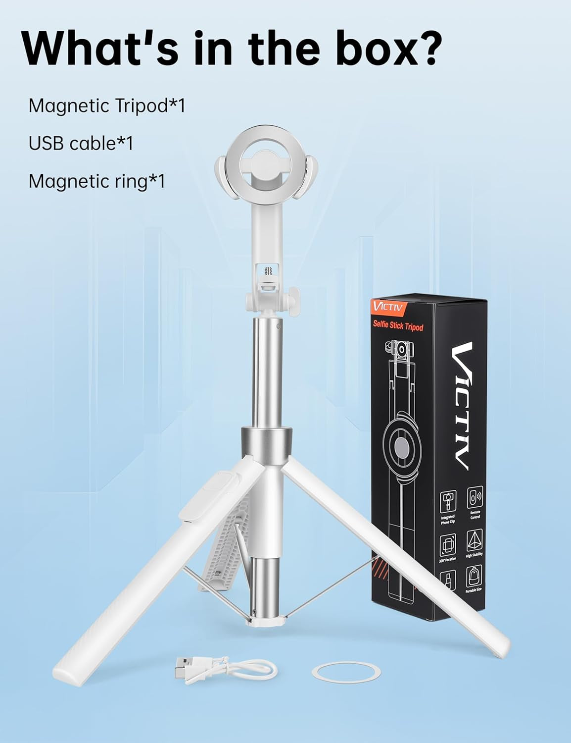 70" Magnetic Tripod for Iphone Magsafe, Extendable Selfie Stick Tripod | Rechargeable Remote & Magnetic Holder, 360° Rotatable Cell Phone Tripods Stand for Video Recording & Content Creation