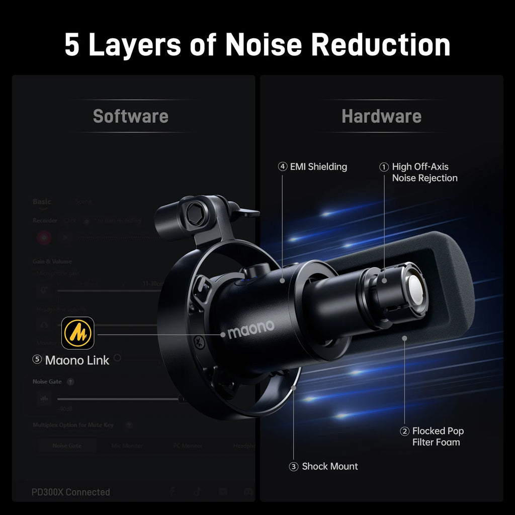 PD300X Dynamic Microphone XLR USB Podcast Recording Mic 192Khz24Bit for Content Creation Home Audio Studio Noise Reduction