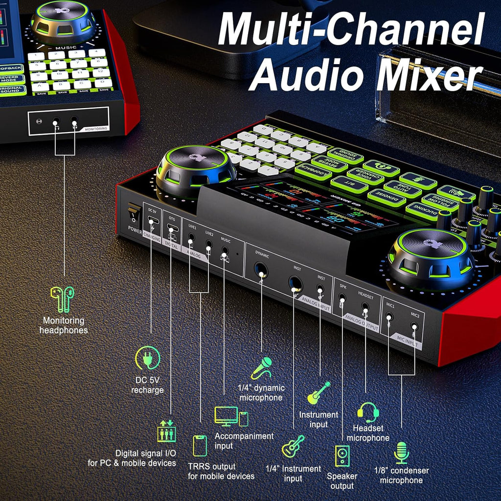 Podcast Equipment Bundle with Audio Mixer Sound Card and Podcast Microphone, Compatible with PC and Mobile Phones for Live Streaming, Singing, Recording, and Content Creation