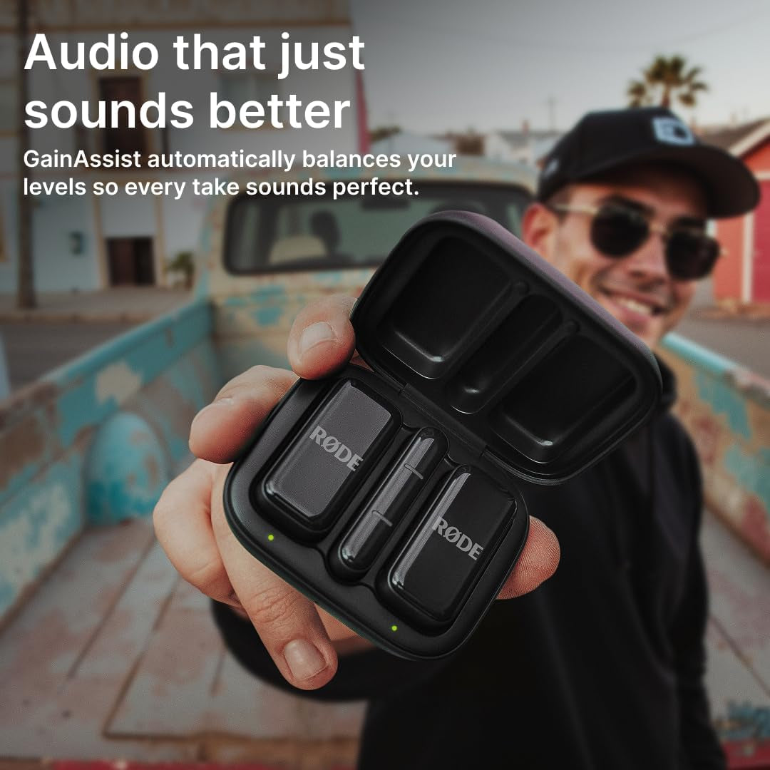 RØDE Wireless Micro - Compact Wireless Microphone, Two Mics with Charge Case for Smartphone Content Creation - USB-C, Black | Two Mics with Charge Case for Smartphone Content Creation, USB-C, Black