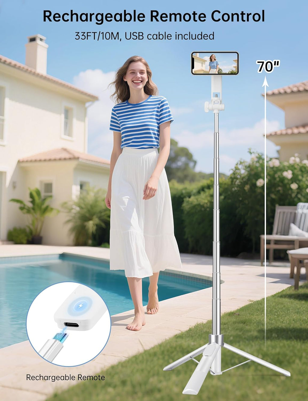 70" Magnetic Tripod for Iphone Magsafe, Extendable Selfie Stick Tripod | Rechargeable Remote & Magnetic Holder, 360° Rotatable Cell Phone Tripods Stand for Video Recording & Content Creation