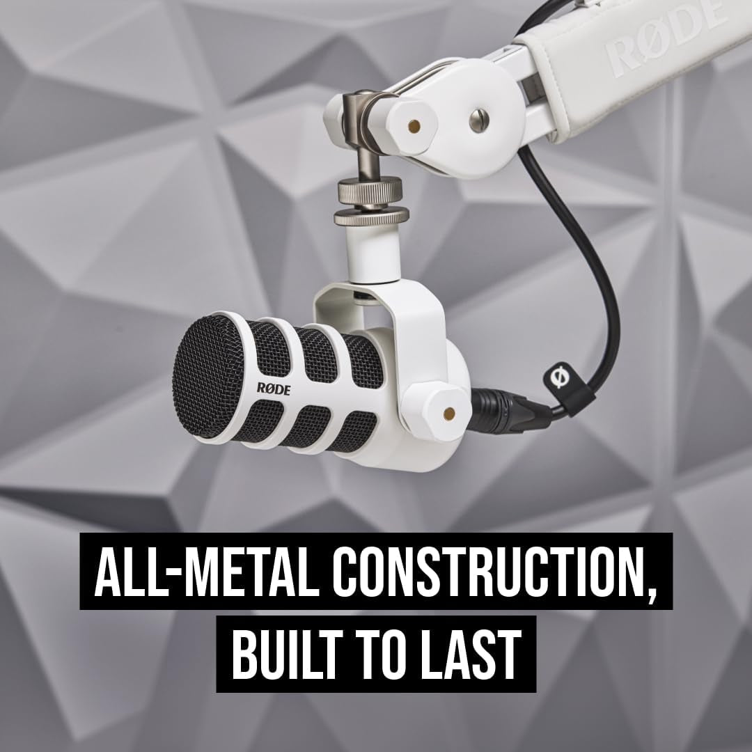 RØDE Podmic USB Dynamic Broadcast Microphone with XLR and USB Connectivity for Podcasting, Streaming and Content Creation (White) | XLR and USB Connectivity for Podcasting, Streaming and Content Creation White