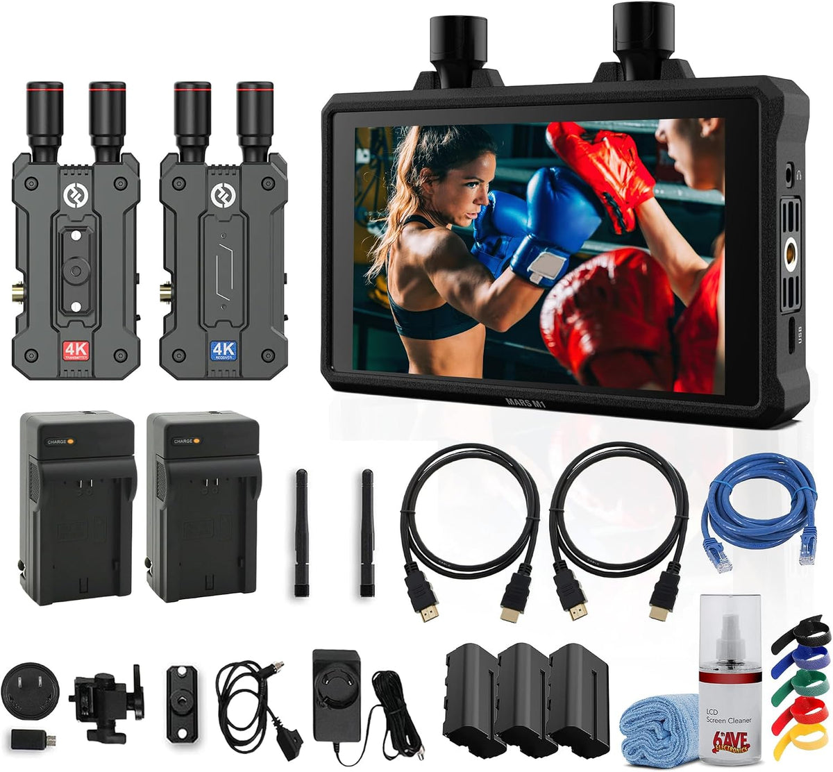 Mars M1 Enhanced 5.5 Inch Wireless Transmitter & Receiver Video Monitor + Mars 4K Transmission Kit, 450Ft Range, 4K30 Monitoring for Filmmaking and Content Creation (Bundle)