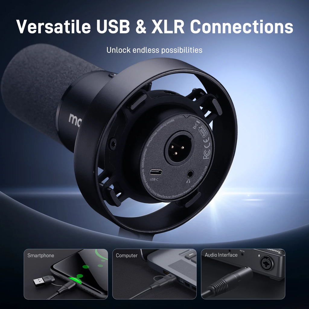 PD300X Dynamic Microphone XLR USB Podcast Recording Mic 192Khz24Bit for Content Creation Home Audio Studio Noise Reduction