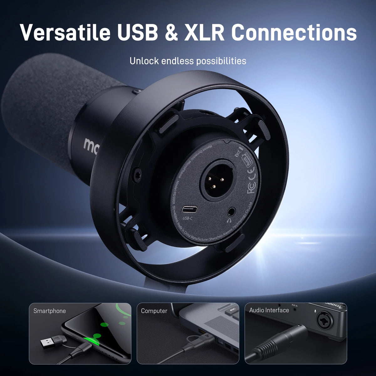 PD300X Dynamic Microphone XLR USB Podcast Recording Mic 192Khz24Bit for Content Creation Home Audio Studio Noise Reduction