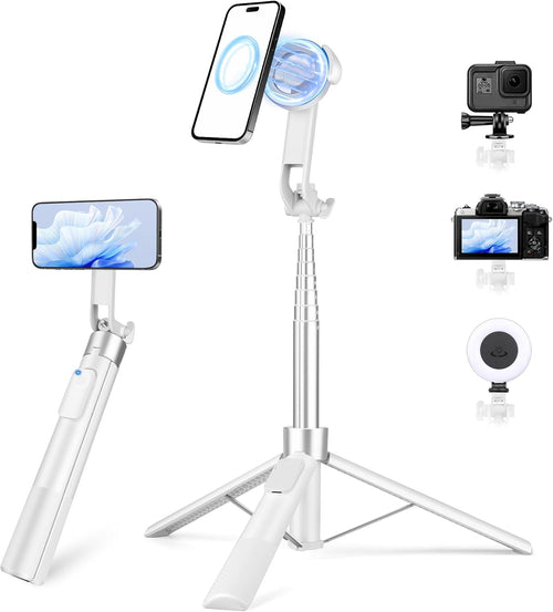 70" Magnetic Tripod for Iphone Magsafe, Extendable Selfie Stick Tripod | Rechargeable Remote & Magnetic Holder, 360° Rotatable Cell Phone Tripods Stand for Video Recording & Content Creation