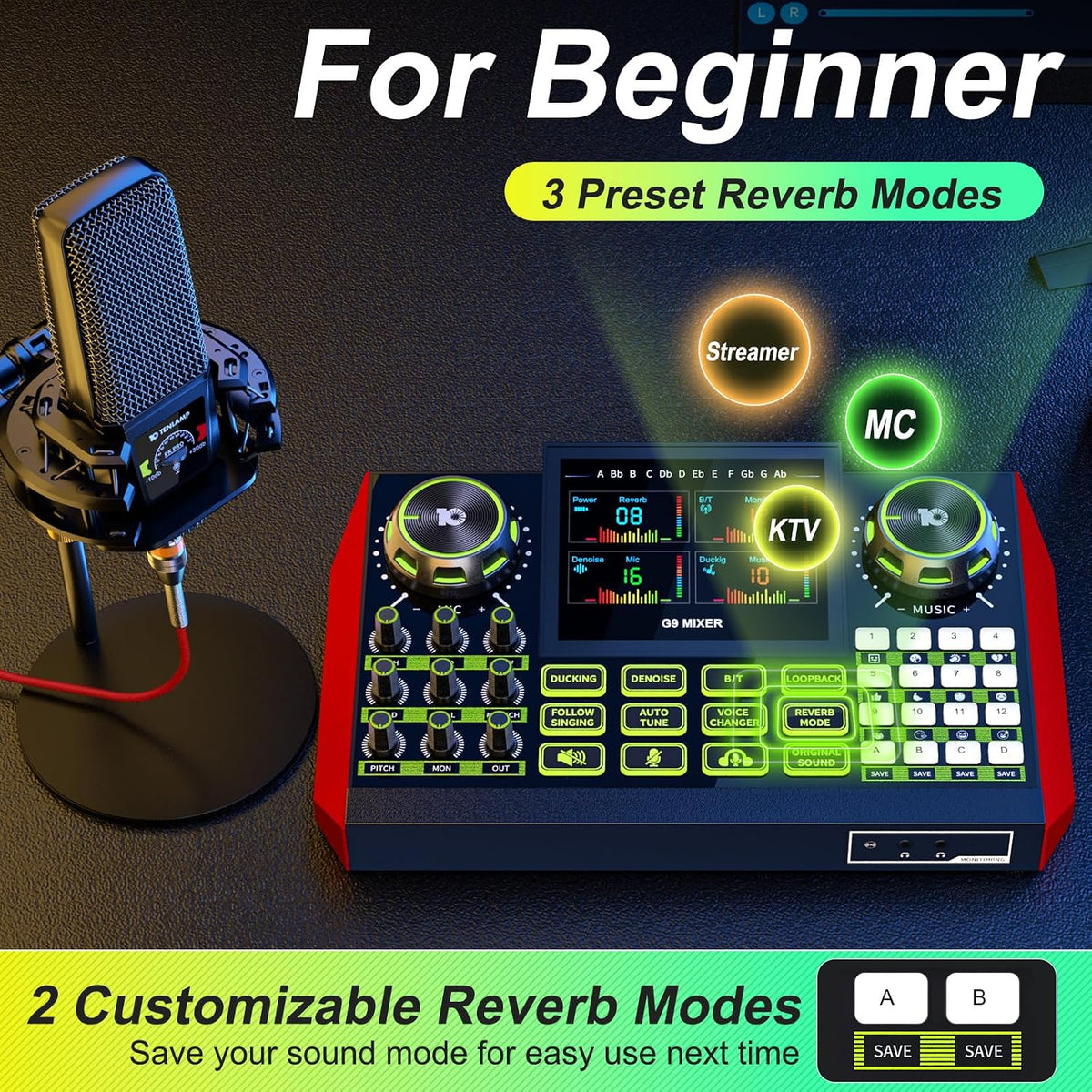 Podcast Equipment Bundle with Audio Mixer Sound Card and Podcast Microphone, Compatible with PC and Mobile Phones for Live Streaming, Singing, Recording, and Content Creation