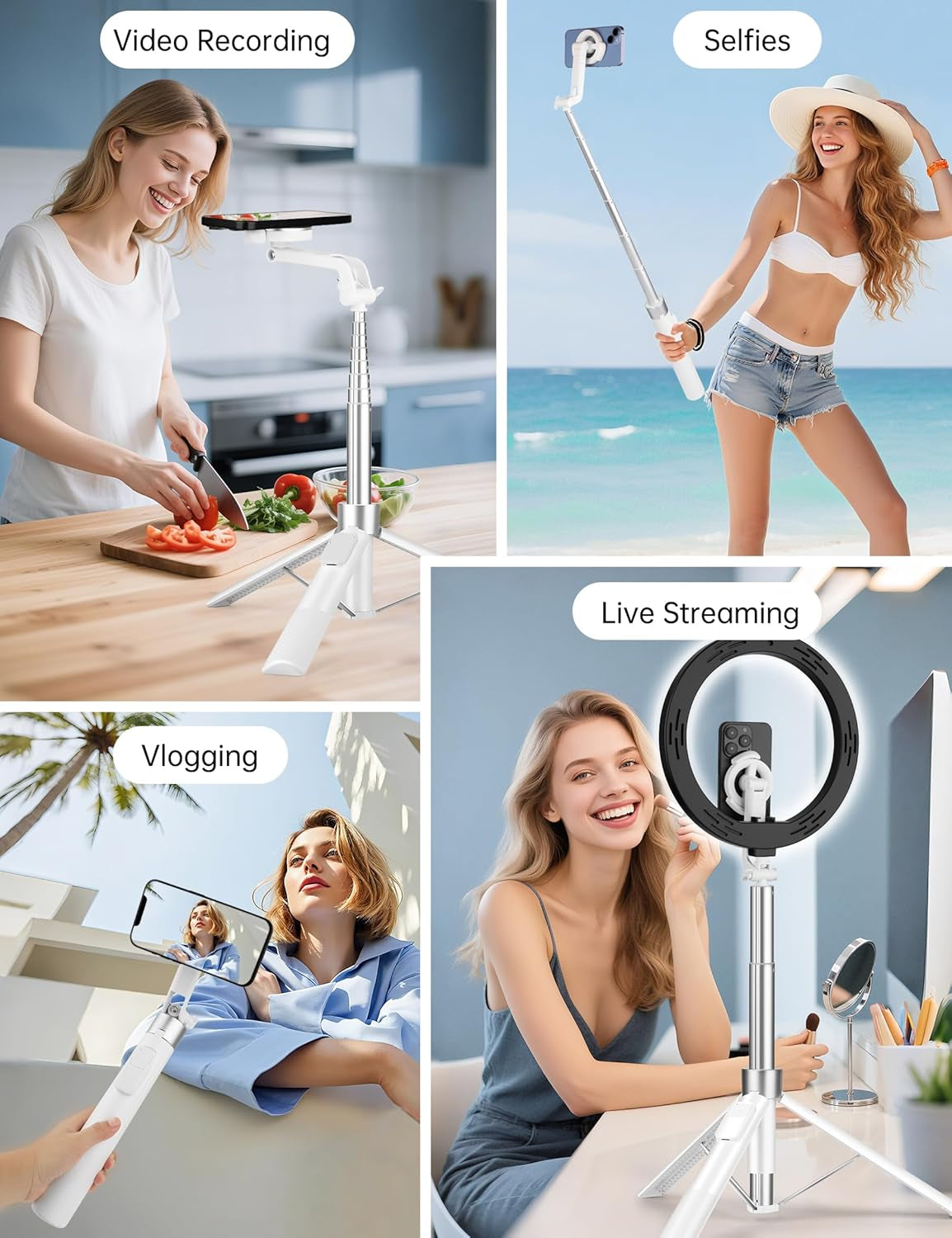 70" Magnetic Tripod for Iphone Magsafe, Extendable Selfie Stick Tripod | Rechargeable Remote & Magnetic Holder, 360° Rotatable Cell Phone Tripods Stand for Video Recording & Content Creation