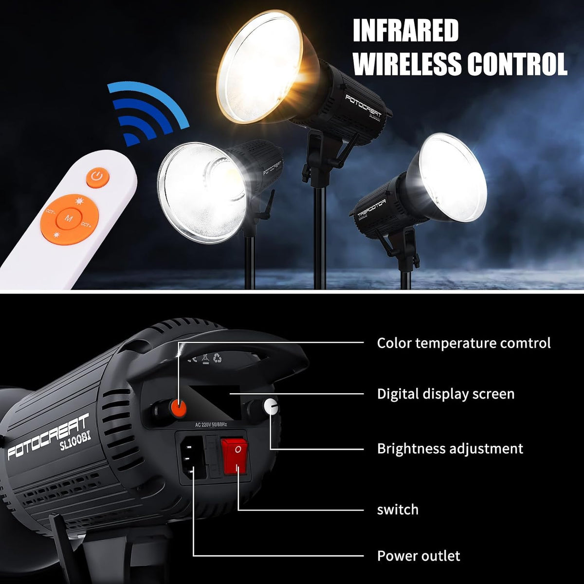 100W Bi-Color COB Photography Lighting Kit - Professional Studio Video Light with Softbox & Remote, 2800K-6500K, 32000 Lux for Portrait, Live Streaming, Content Creation