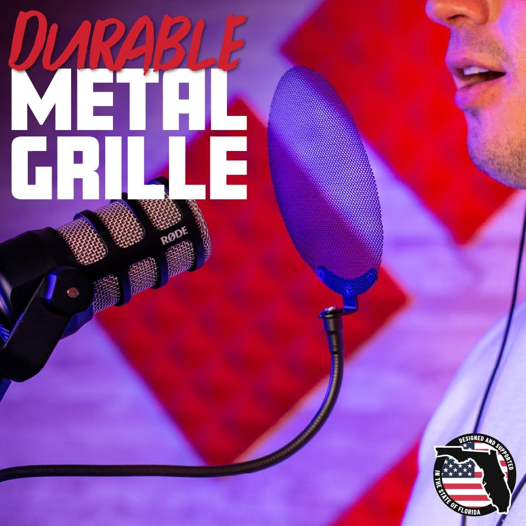 Metal Pop Filter with 12.4" Gooseneck (GFW-POPFILTER-MTL) | Great for Podcasting, Broadcasting, Content Creation, Angled Slats Divert Air for Cleaner Vocal Sound, Fits Stands up to 18Mm