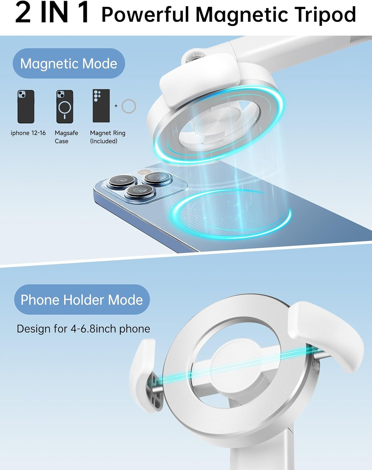 70" Magnetic Tripod for Iphone Magsafe, Extendable Selfie Stick Tripod | Rechargeable Remote & Magnetic Holder, 360° Rotatable Cell Phone Tripods Stand for Video Recording & Content Creation