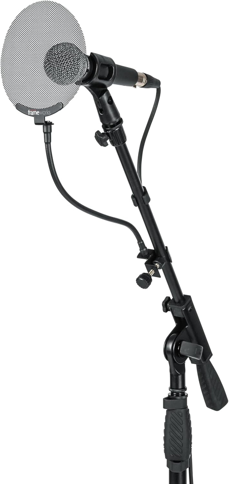 Metal Pop Filter with 12.4" Gooseneck (GFW-POPFILTER-MTL) | Great for Podcasting, Broadcasting, Content Creation, Angled Slats Divert Air for Cleaner Vocal Sound, Fits Stands up to 18Mm